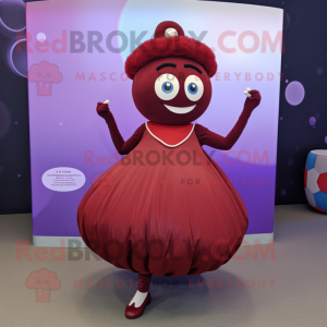 Maroon Plum mascot costume character dressed with a Circle Skirt and Anklets