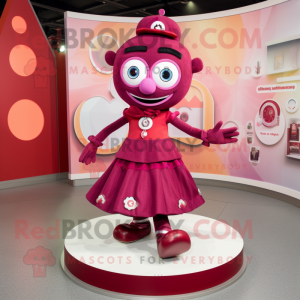 Maroon Plum mascot costume character dressed with a Circle Skirt and Anklets