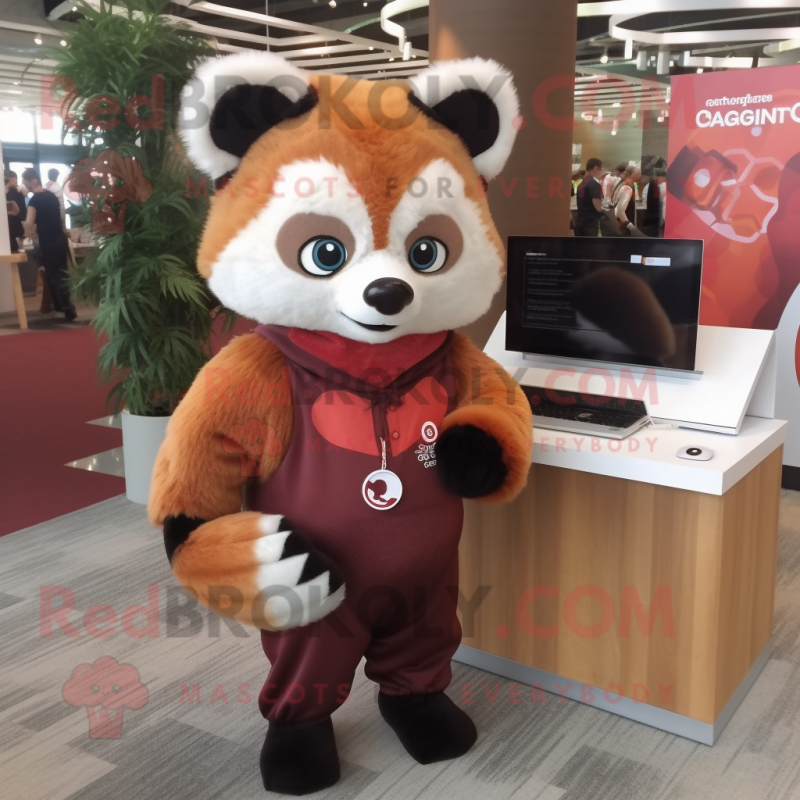 Brown Red Panda mascot costume character dressed with a A-Line Skirt and Digital watches
