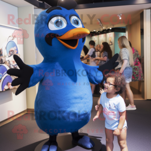 Blue Blackbird mascot costume character dressed with a Mom Jeans and Bracelet watches