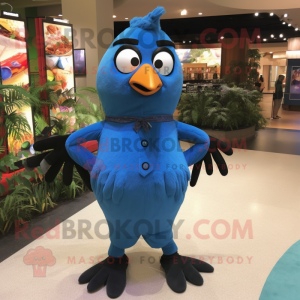 Blue Blackbird mascot costume character dressed with a Mom Jeans and Bracelet watches