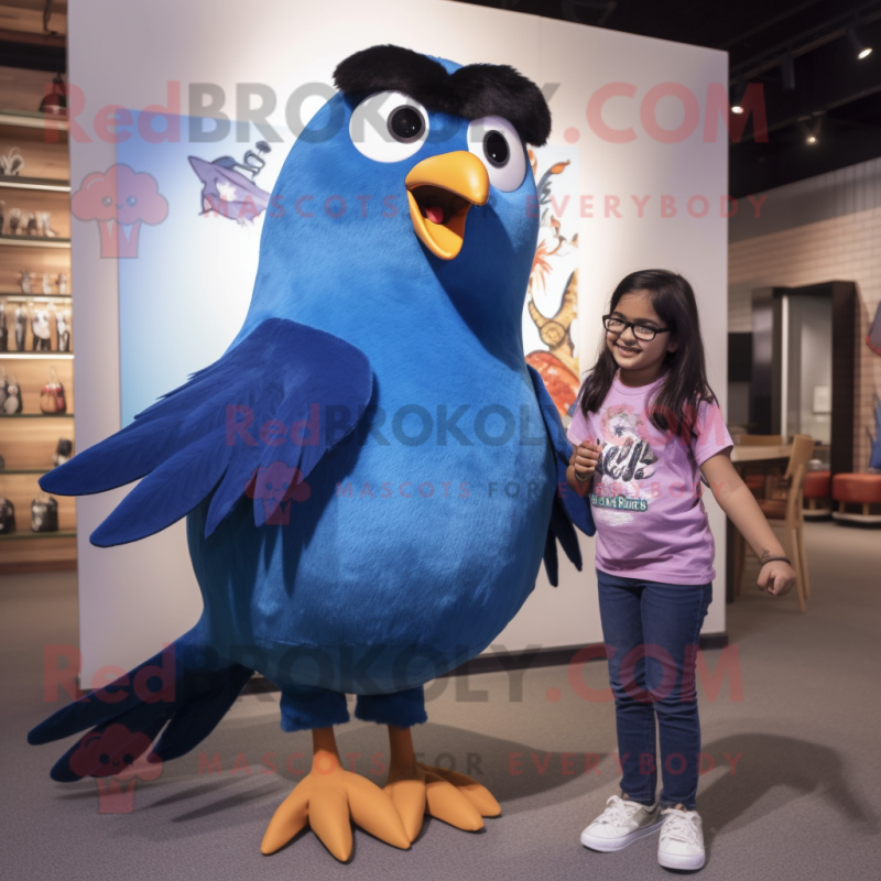 Blue Blackbird mascot costume character dressed with a Mom Jeans and Bracelet watches