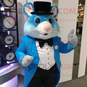 Blue Hamster mascot costume character dressed with a Tuxedo and Bracelet watches