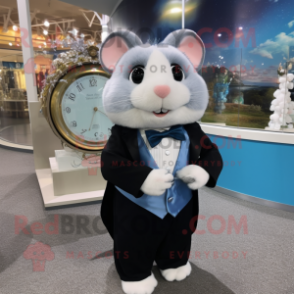 Blue Hamster mascot costume character dressed with a Tuxedo and Bracelet watches