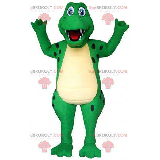 Green and yellow crocodile mascot, alligator costume -