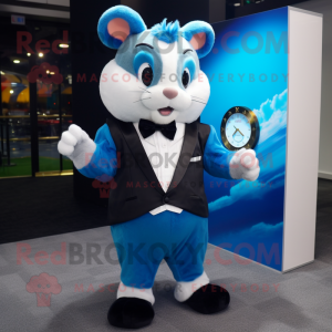Blue Hamster mascot costume character dressed with a Tuxedo and Bracelet watches