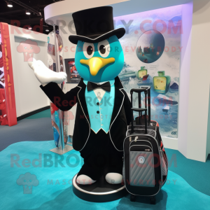 Turquoise Golf Bag mascot costume character dressed with a Tuxedo and Coin purses