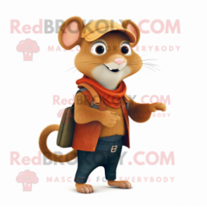 Rust Dormouse mascot costume character dressed with a Dungarees and Shawl pins