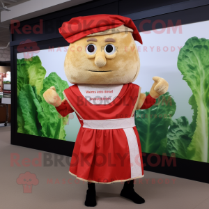 Red Caesar Salad mascot costume character dressed with a Romper and Wraps