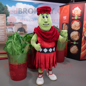 Red Caesar Salad mascot costume character dressed with a Romper and Wraps
