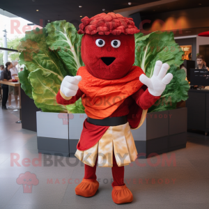 Red Caesar Salad mascot costume character dressed with a Romper and Wraps