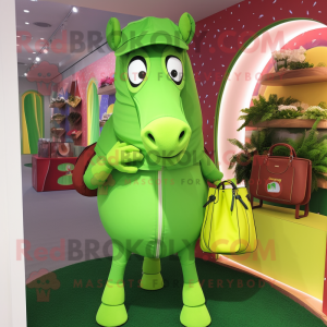 Lime Green Horseshoe mascot costume character dressed with a Cover-up and Handbags