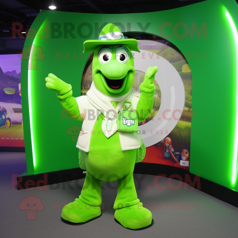 Lime Green Horseshoe mascot costume character dressed with a Cover-up and Handbags Lime Green Horseshoe mascot costume character dressed with a Cover-up and Handbags