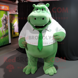Green Hippopotamus mascot costume character dressed with a Oxford Shirt and Cufflinks