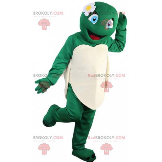 Female and smiling turtle mascot, turtle costume -