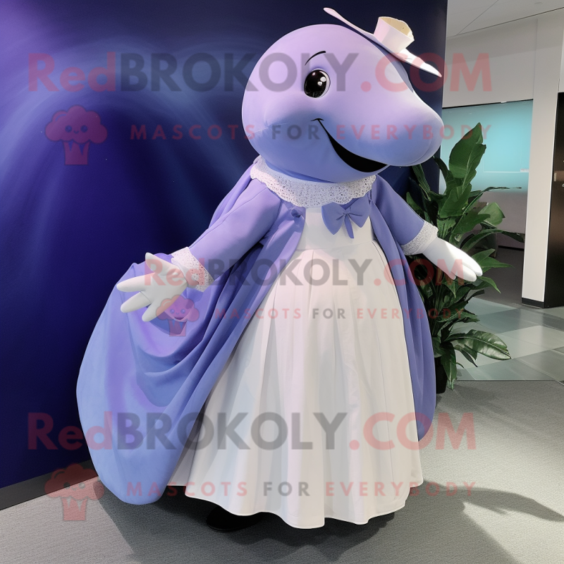 Lavender Whale mascot costume character dressed with a Dress and Rings