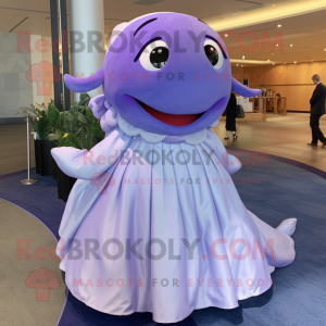 Lavender Whale mascot costume character dressed with a Dress and Rings