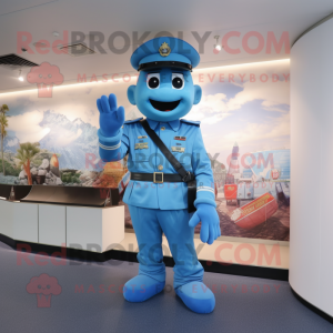 Sky Blue Navy Soldier mascot costume character dressed with a Bikini and Gloves
