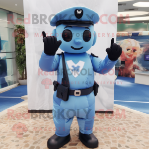 Sky Blue Navy Soldier mascot costume character dressed with a Bikini and Gloves