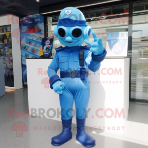 Sky Blue Navy Soldier mascot costume character dressed with a Bikini and Gloves