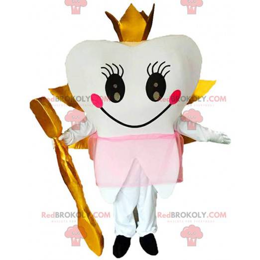 Winged tooth mascot with a crown and a golden brush -