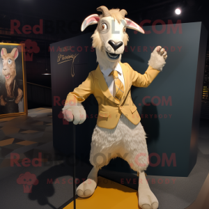 Cream Goat mascot costume character dressed with a Blazer and Hairpins