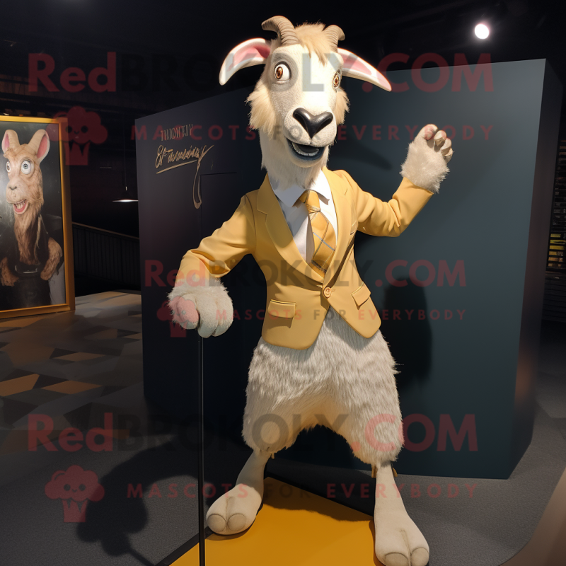 Cream Goat mascot costume character dressed with a Blazer and Hairpins Cream Goat mascot costume character dressed with a Blazer and Hairpins