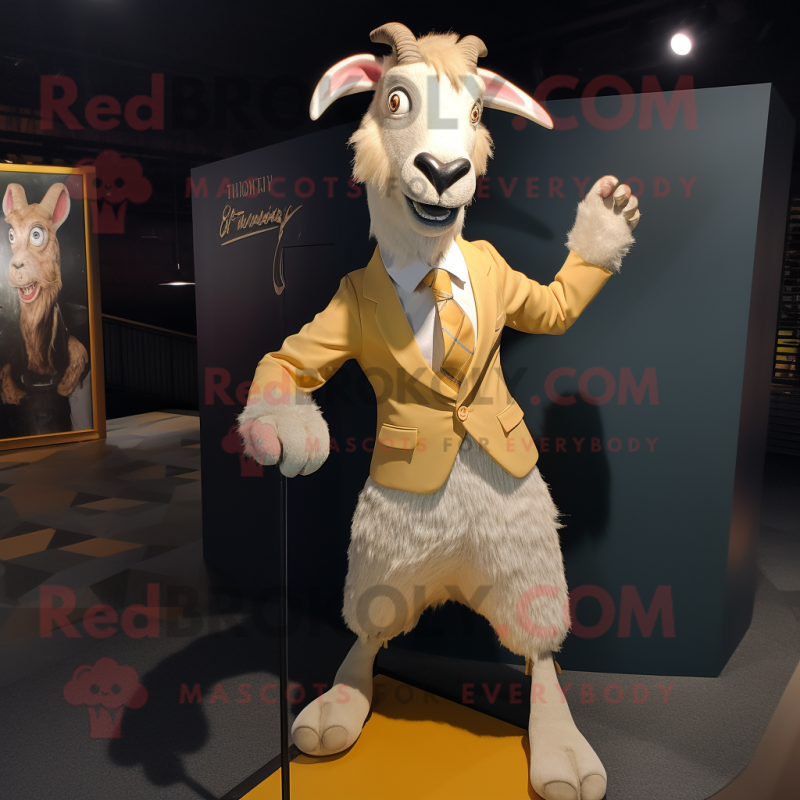 Cream Goat mascot costume character dressed with a Blazer and Hairpins