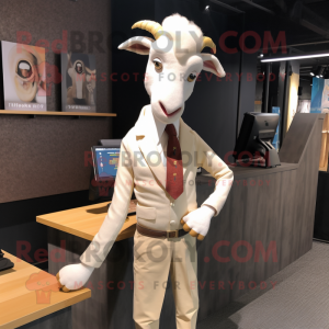 Cream Goat mascot costume character dressed with a Blazer and Hairpins