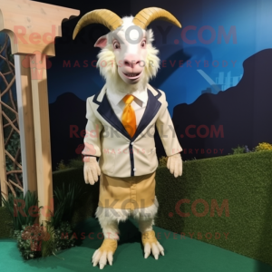 Cream Goat mascot costume character dressed with a Blazer and Hairpins