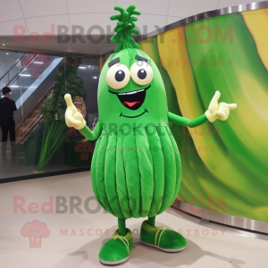 Forest Green Asparagus mascot costume character dressed with a Ball Gown and Shoe laces