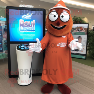 Rust Golf Ball mascot costume character dressed with a Maxi Dress and Digital watches