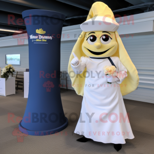 Navy Banana mascot costume character dressed with a Wedding Dress and Wraps
