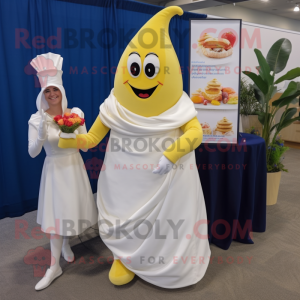 Navy Banana mascot costume character dressed with a Wedding Dress and Wraps