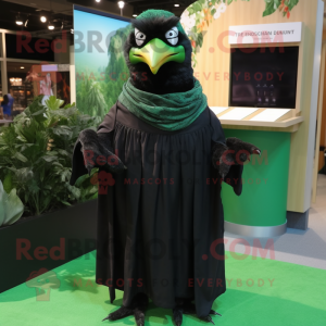 Forest Green Blackbird mascot costume character dressed with a Wrap Dress and Wraps