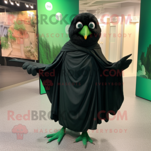 Forest Green Blackbird mascot costume character dressed with a Wrap Dress and Wraps
