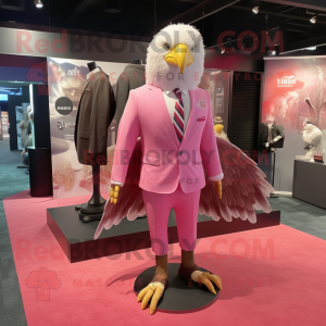 Pink Haast'S Eagle mascot costume character dressed with a Suit and Shoe laces