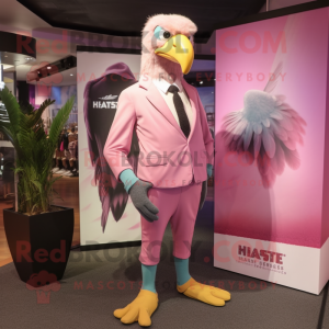 Pink Haast'S Eagle mascot costume character dressed with a Suit and Shoe laces