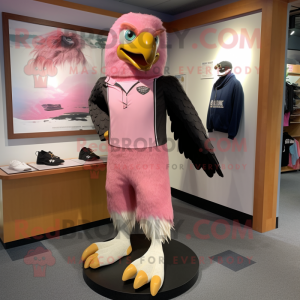 Pink Haast'S Eagle mascot costume character dressed with a Suit and Shoe laces