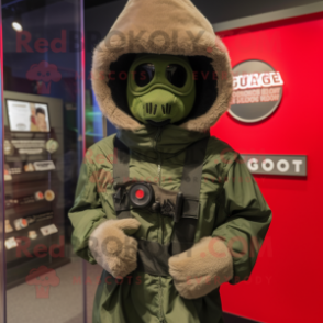 Forest Green Gi Joe mascot costume character dressed with a Parka and Scarves