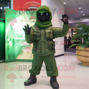 Forest Green Gi Joe mascot costume character dressed with a Parka and Scarves