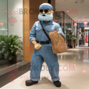 nan Gi Joe mascot costume character dressed with a Denim Shirt and Tote bags