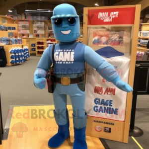 nan Gi Joe mascot costume character dressed with a Denim Shirt and Tote bags