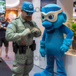 Blue Marine Recon mascot costume character dressed with a Playsuit and Watches