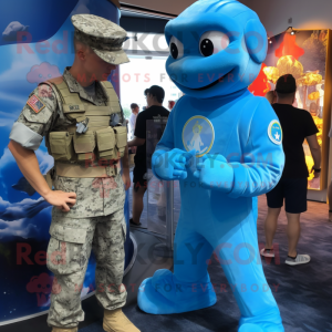 Blue Marine Recon mascot costume character dressed with a Playsuit and Watches