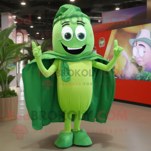 Green Spinach mascot costume character dressed with a Tank Top and Scarves