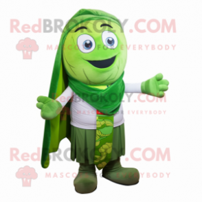 Green Spinach mascot costume character dressed with a Tank Top and Scarves