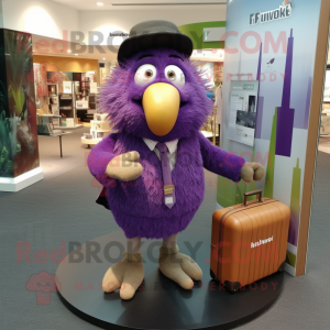 Purple Kiwi mascot costume character dressed with a Poplin Shirt and Briefcases