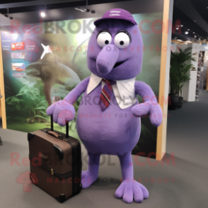 Purple Kiwi mascot costume character dressed with a Poplin Shirt and Briefcases