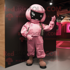 Pink Soldier mascot costume character dressed with a Bomber Jacket and Anklets